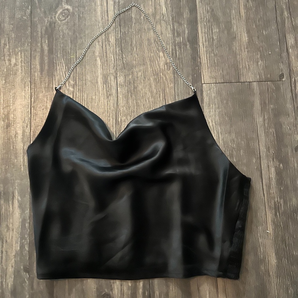 Black Silk Chain Halter Top